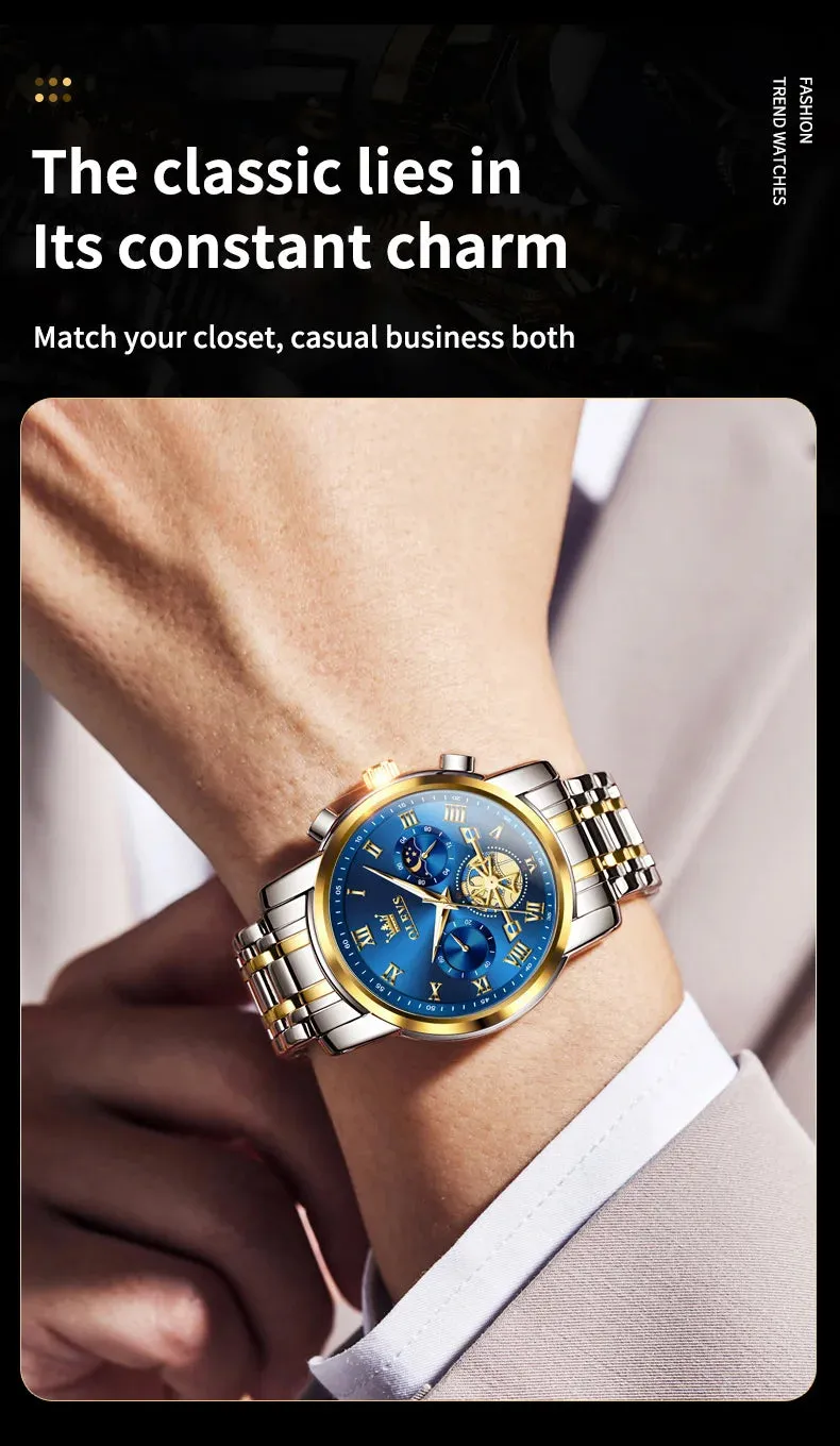 OLEVS 2859 Moon Phase Men Watches Chronograph High End Watches Man Stainless Steel Waterproof Quartz Watch for Men Luxury Brand