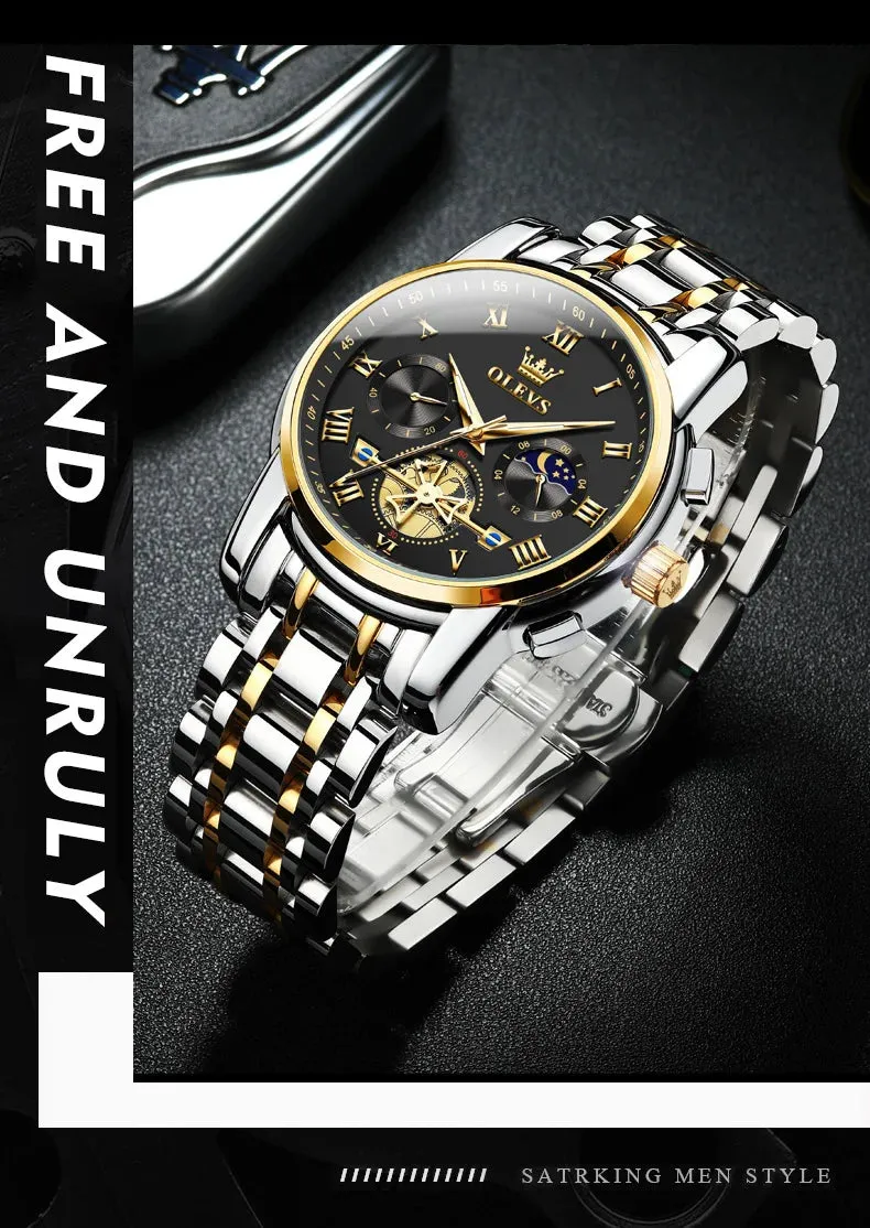 OLEVS 2859 Moon Phase Men Watches Chronograph High End Watches Man Stainless Steel Waterproof Quartz Watch for Men Luxury Brand