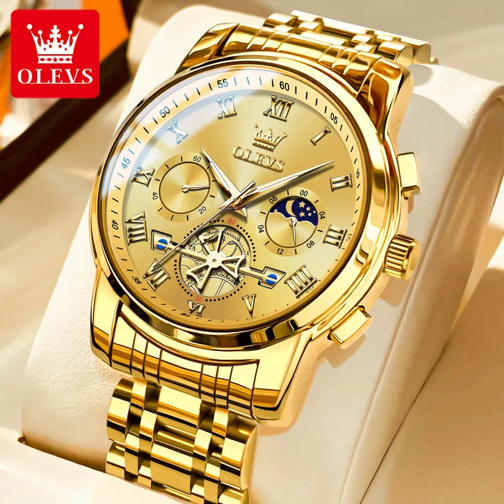 OLEVS 2859 Moon Phase Men Watches Chronograph High End Watches Man Stainless Steel Waterproof Quartz Watch for Men Luxury Brand