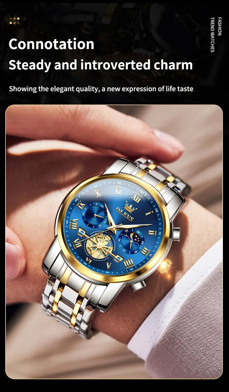 OLEVS 2859 Moon Phase Men Watches Chronograph High End Watches Man Stainless Steel Waterproof Quartz Watch for Men Luxury Brand