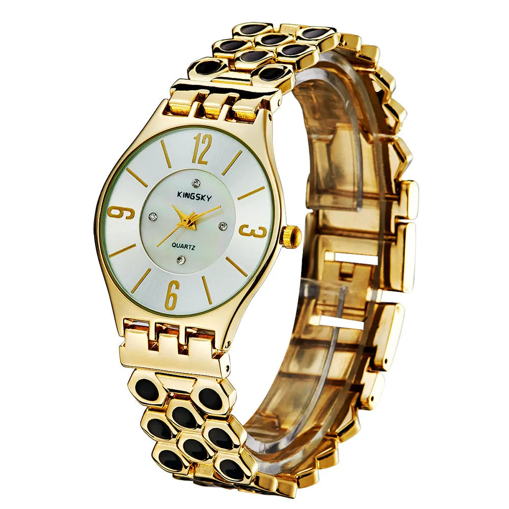 opular Brand New Quartz Watch Unique Gold Stainless Steel Band Analog Display Relogio Women Wristwatches For Ladies