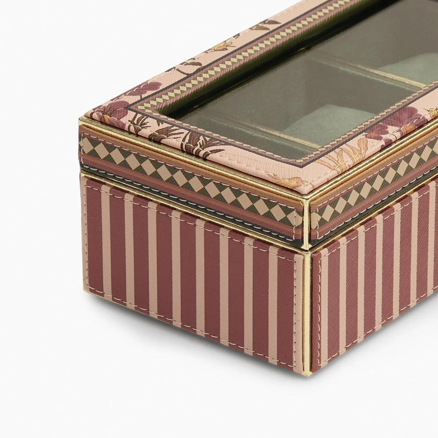 Pink Printed Faux Leather Watch Box