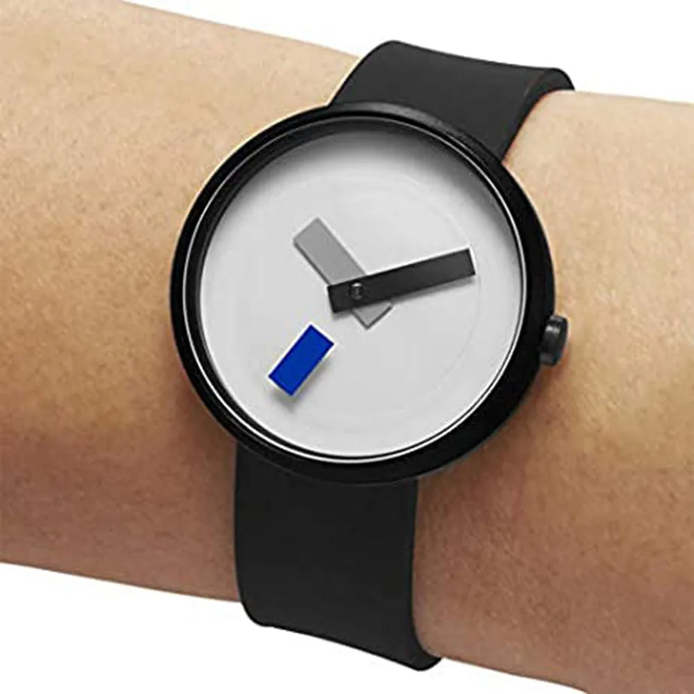 Projects Unisex White Dial Black Band Stainless Steel Watches - 7296AS