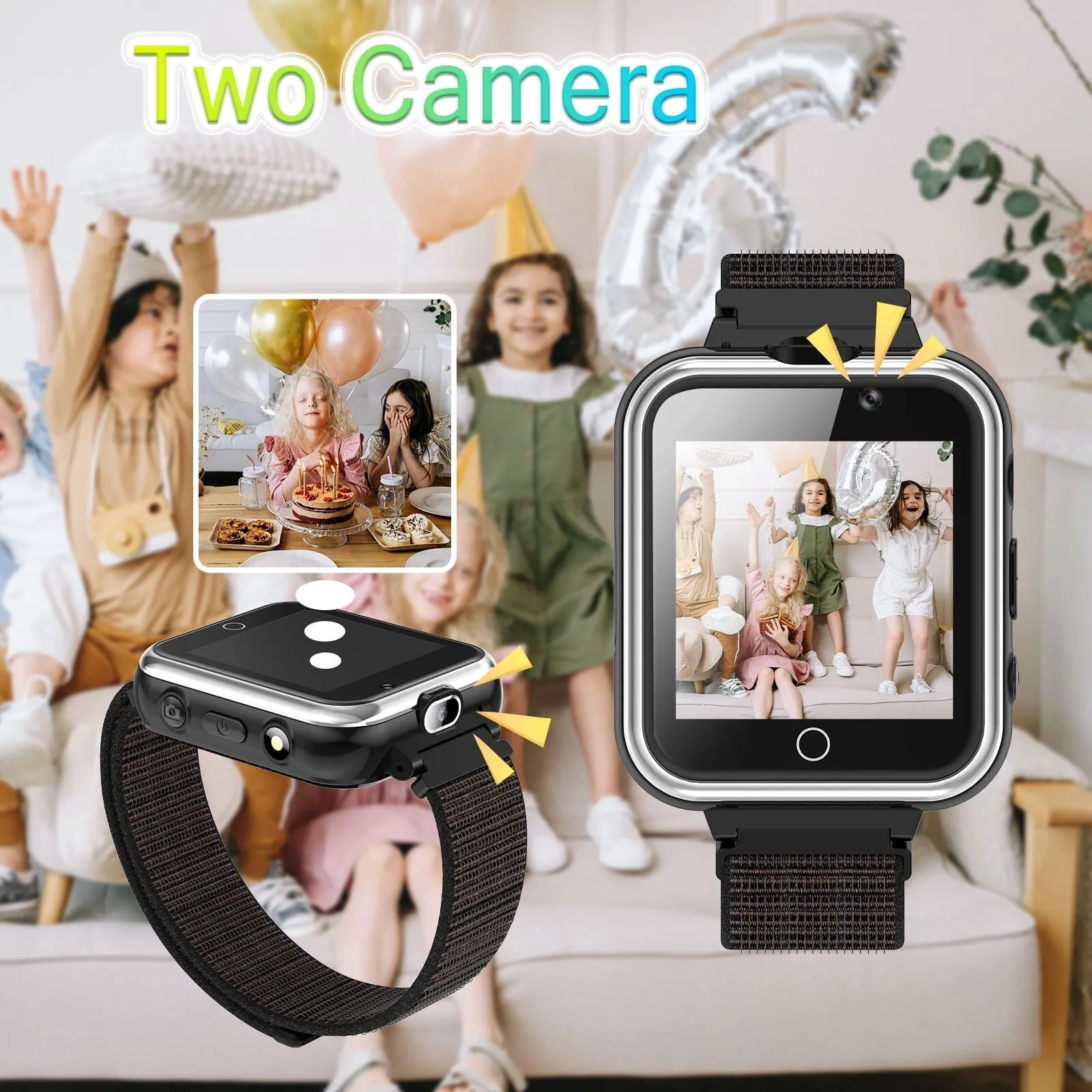 PTHTECHUS 1.54"Smart Watch for Boys Girls,Smartwatch for Kids with Dual Camera Games Pedometer Video MP3 Flashlights Calculator Alarm Clock Children Touch Screen Black