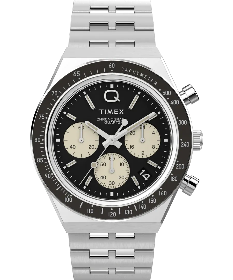 Q Timex Chronograph 40mm Stainless Steel Bracelet Watch