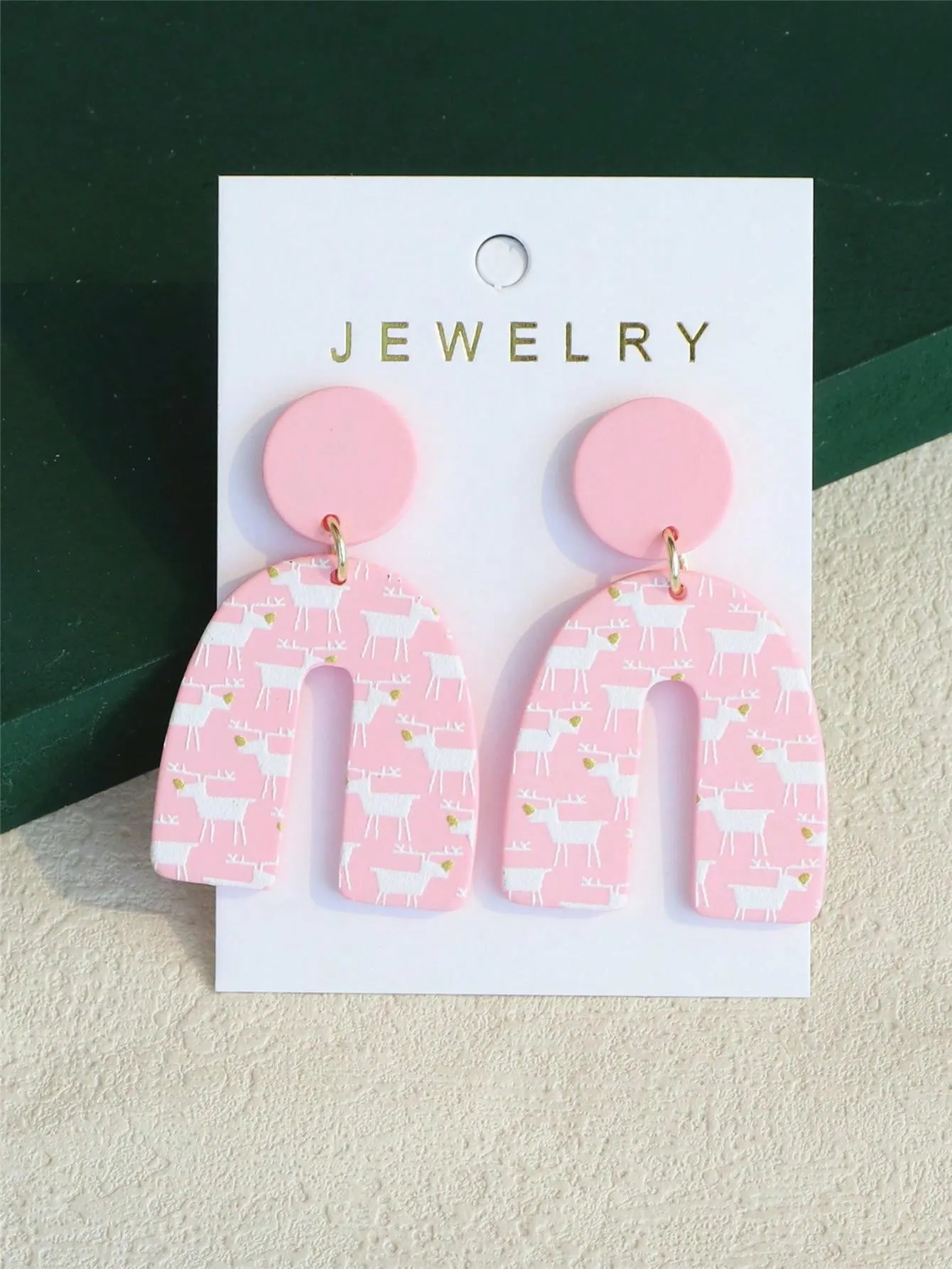 Reindeer Printed Clay Earrings