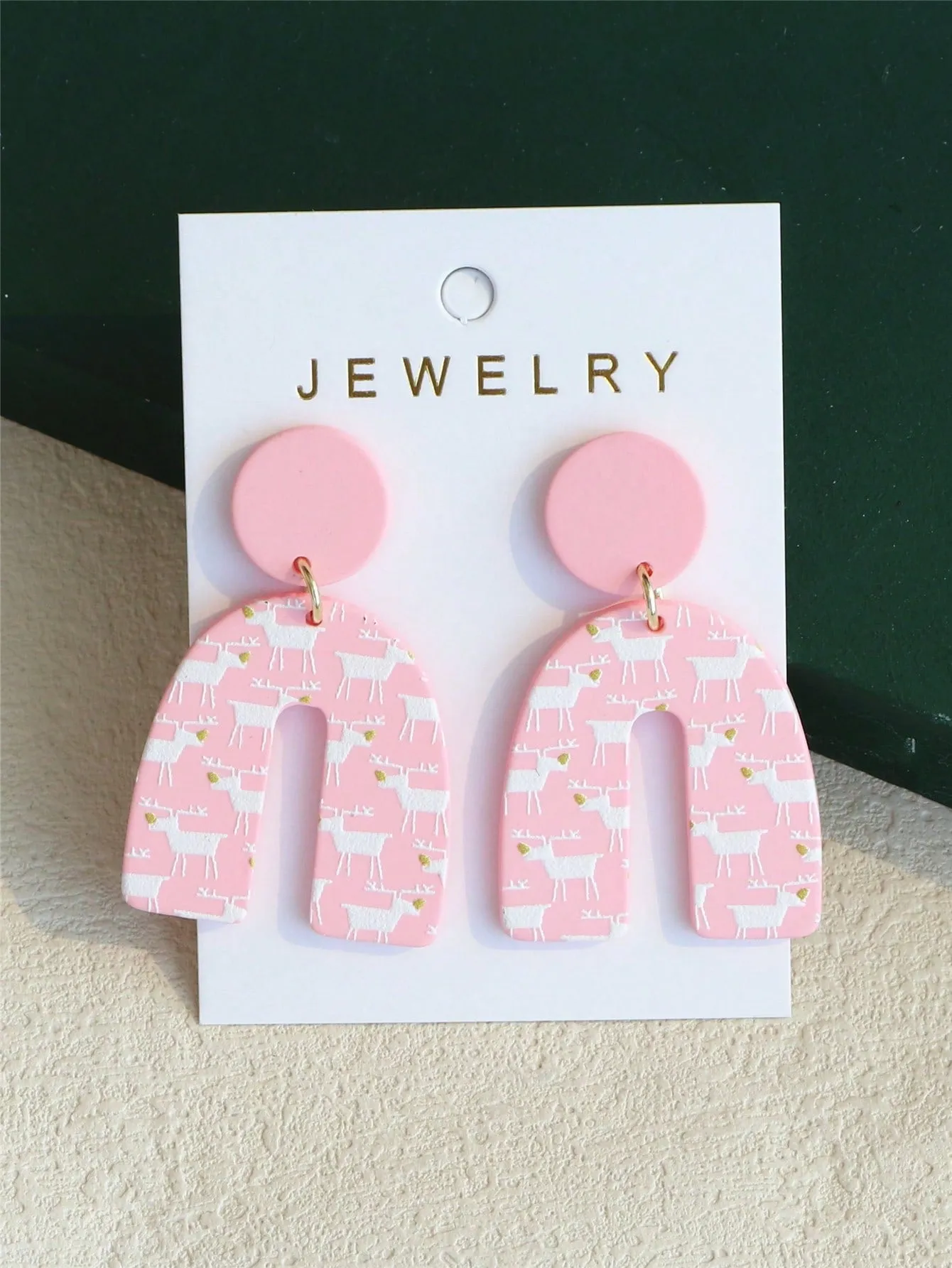 Reindeer Printed Clay Earrings