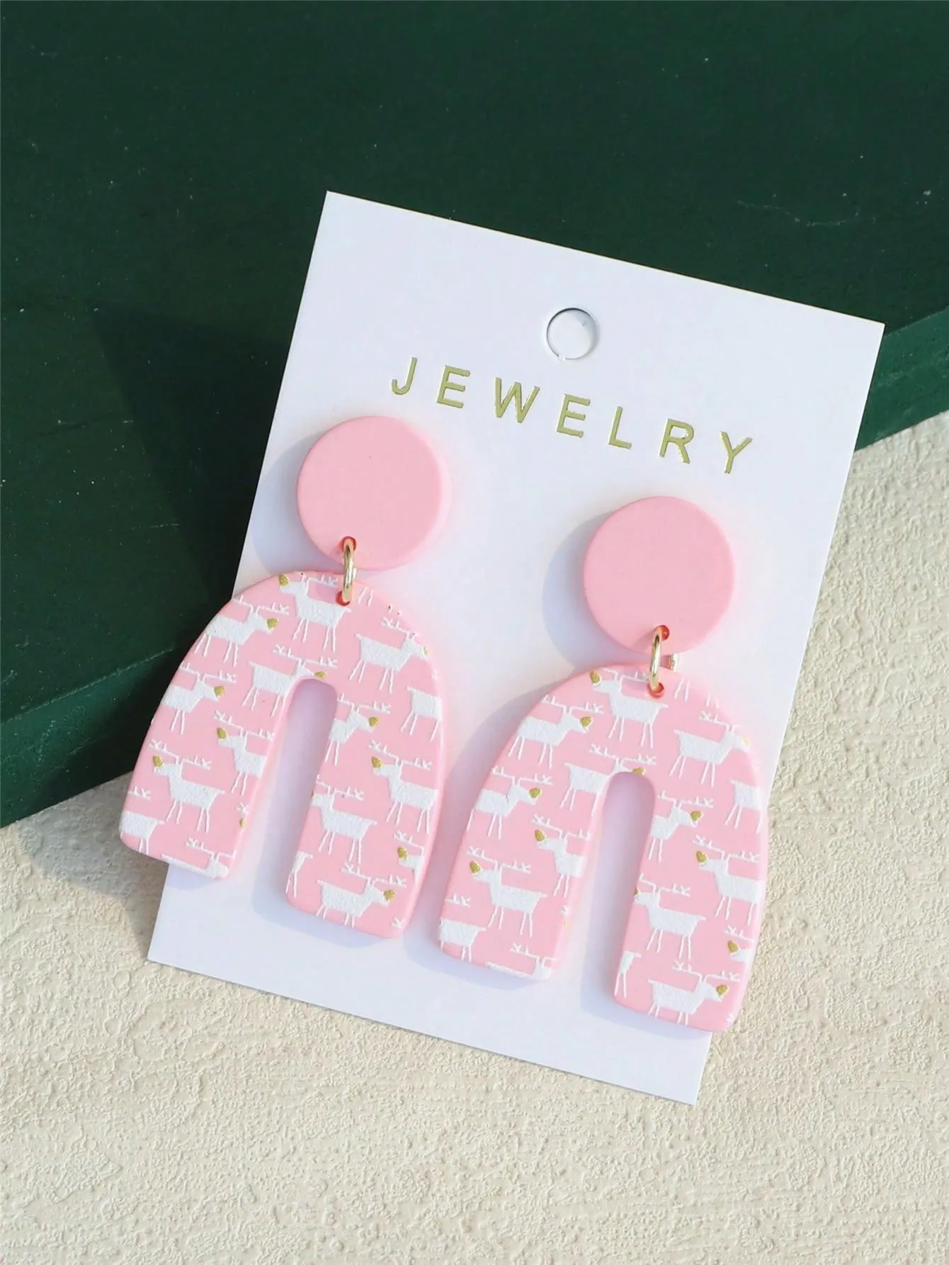 Reindeer Printed Clay Earrings