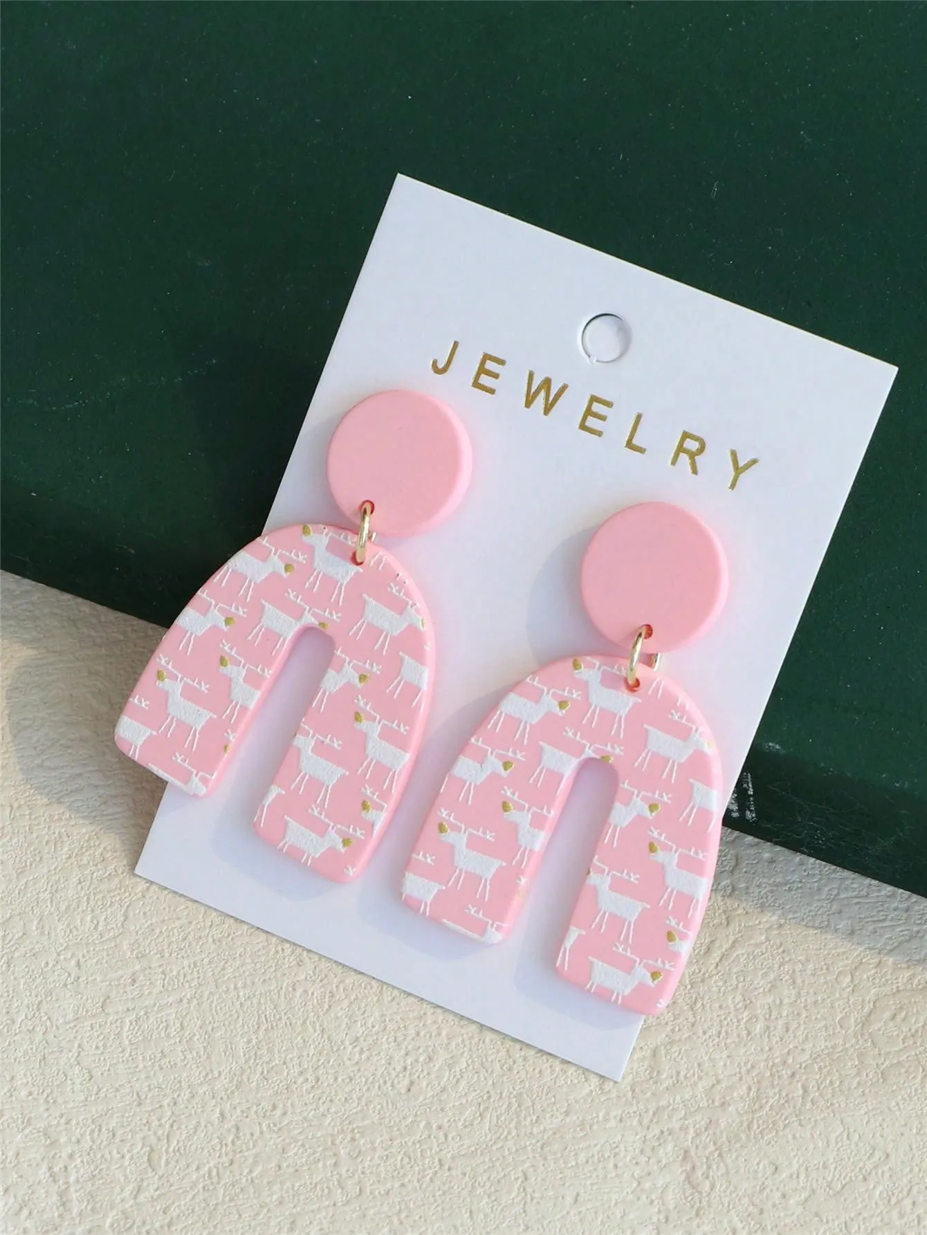 Reindeer Printed Clay Earrings