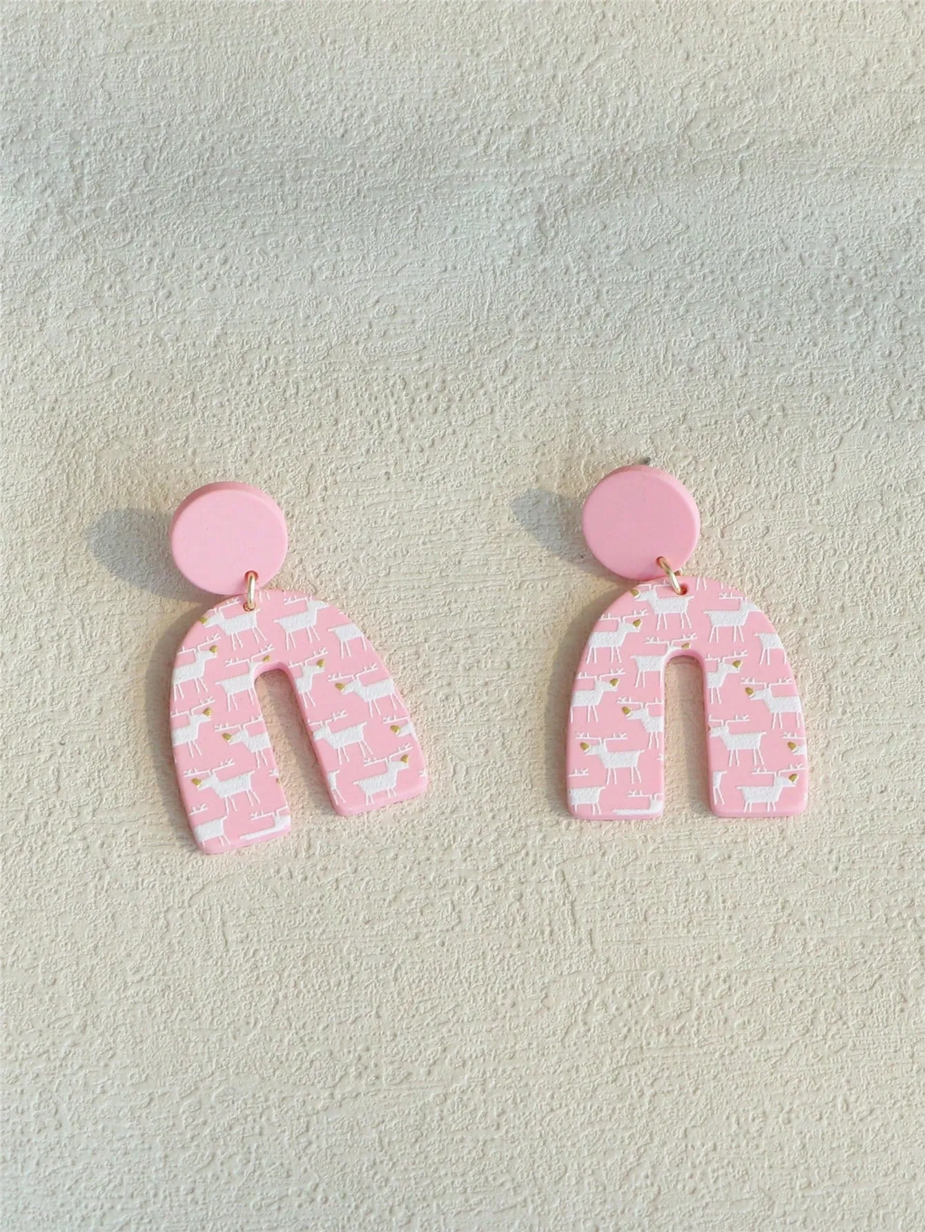 Reindeer Printed Clay Earrings