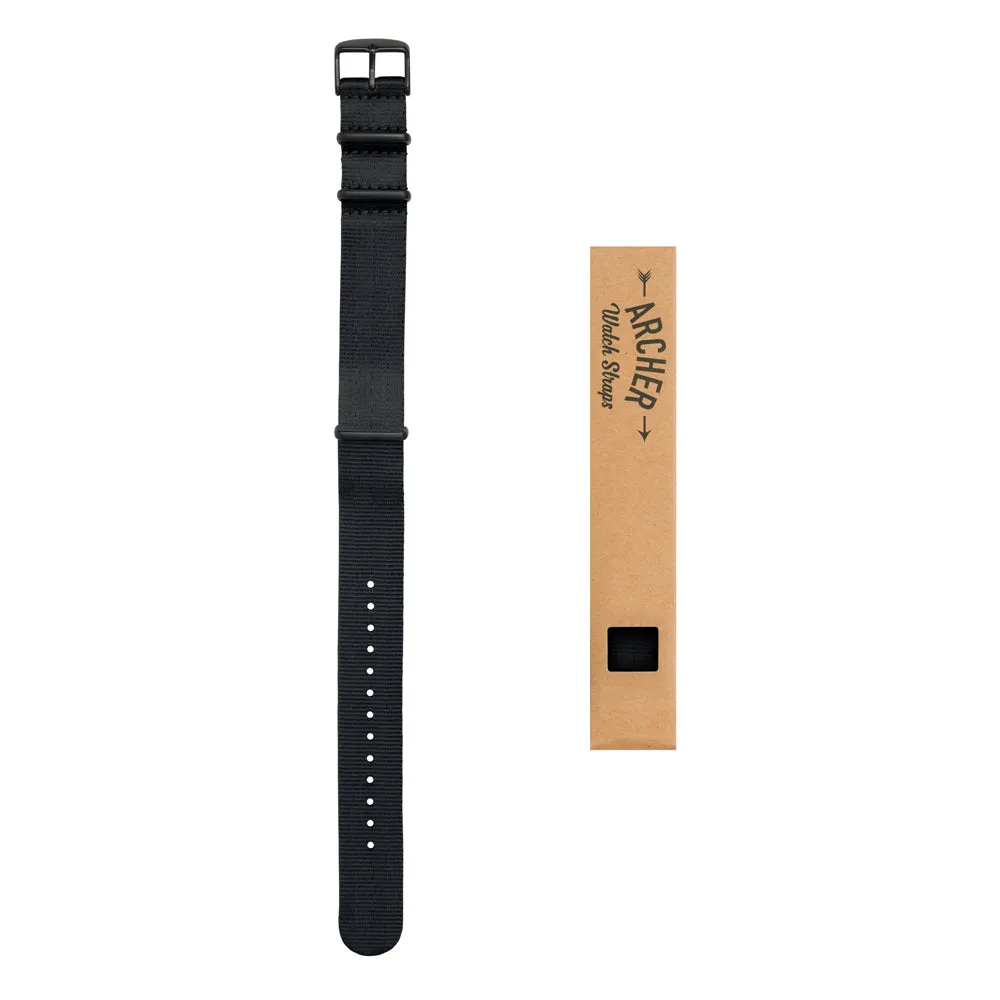 Seat Belt Nylon Military Style Watch Band - Black, Black Hardware