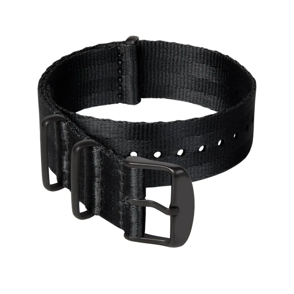 Seat Belt Nylon Military Style Watch Band - Black, Black Hardware