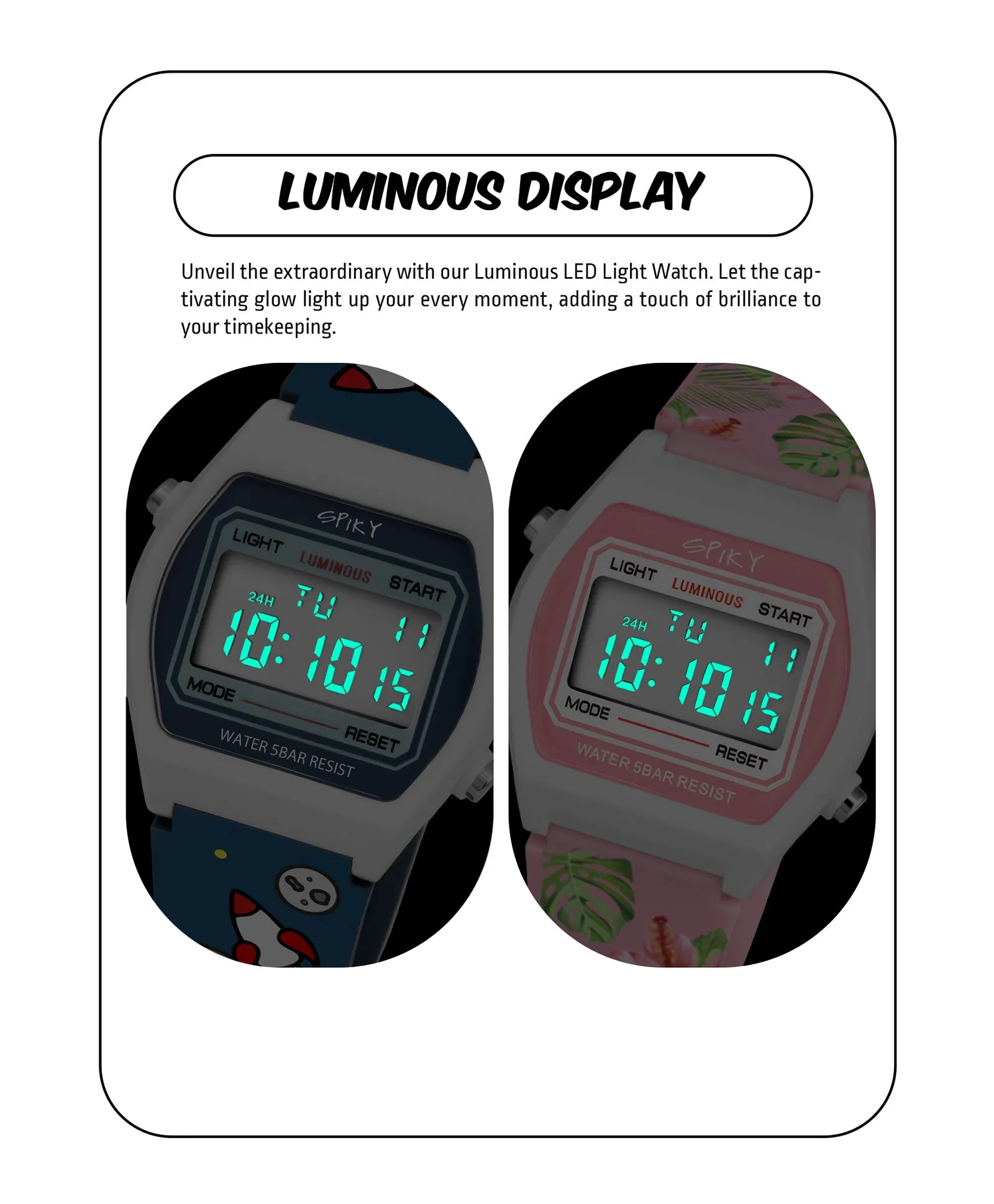 Spiky Unique Printed Square Multi Functional Sports Digital Watch Combo - Blue Pink