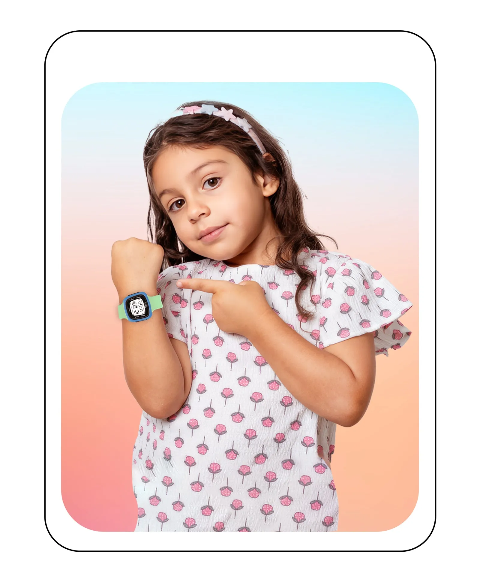 Spiky Unique Square Digital Watch for Kids - Green