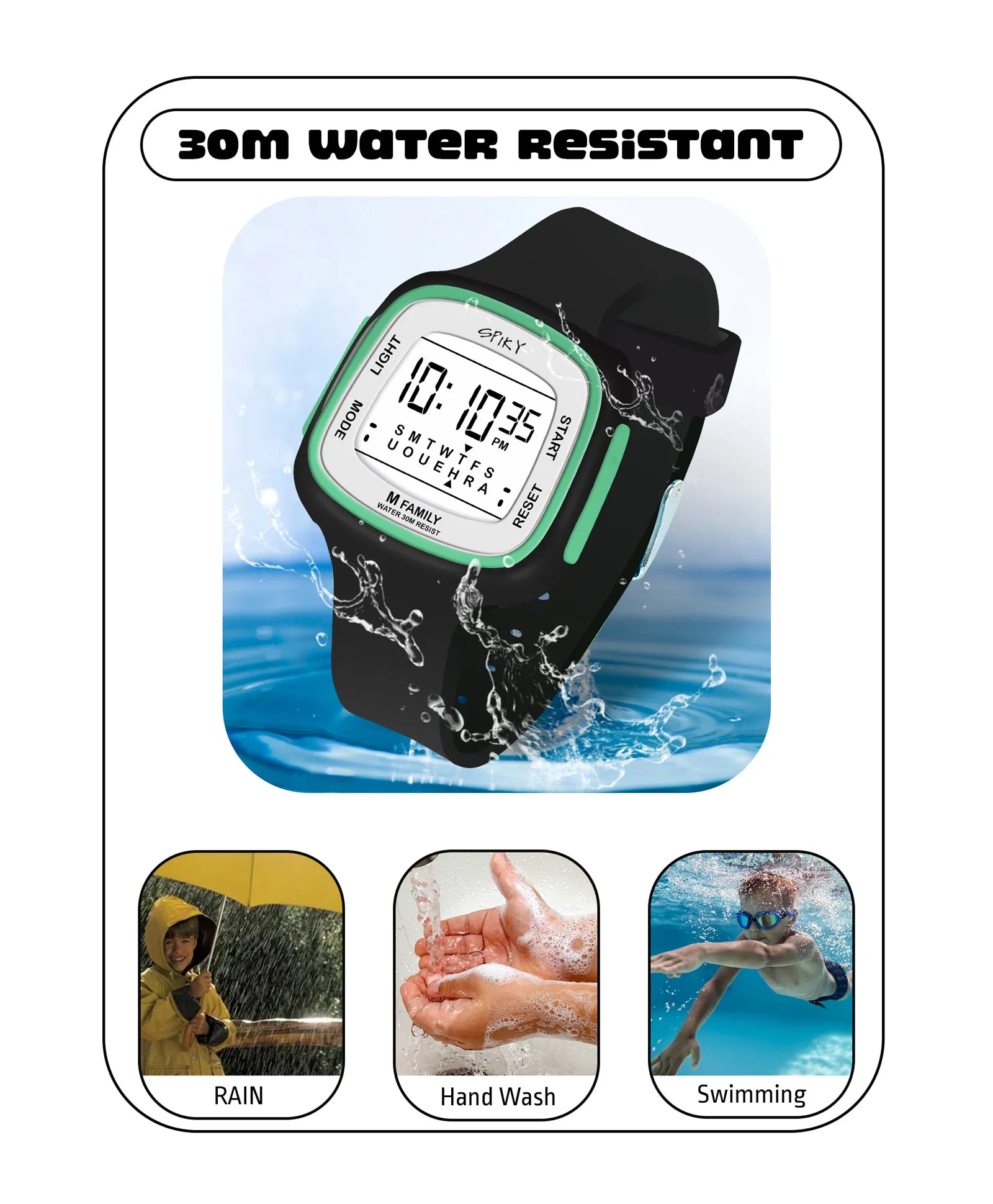Spiky Unique Square Digital Watch for Kids - Green