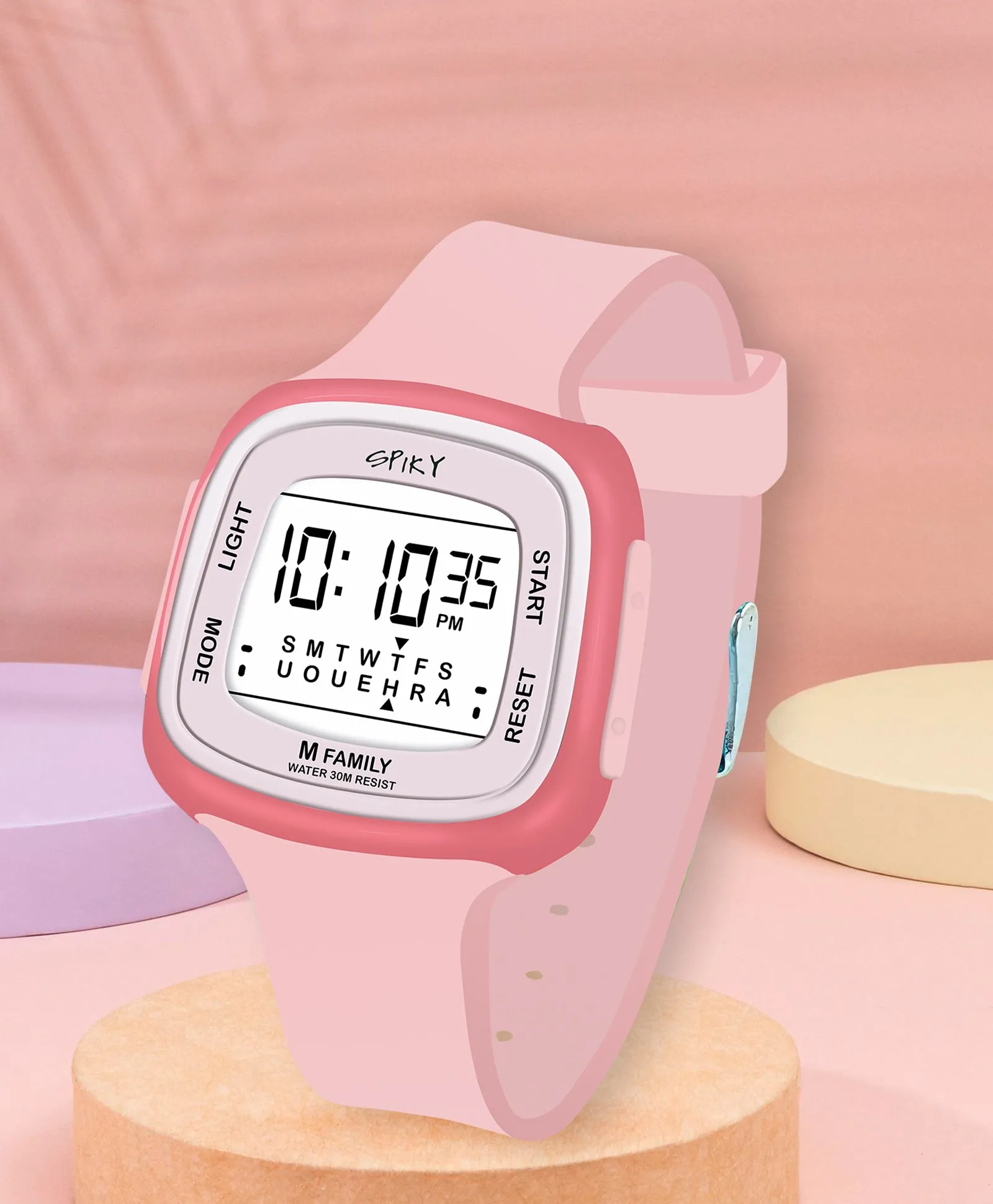 Spiky Unique Square Digital Watch for Kids - Green