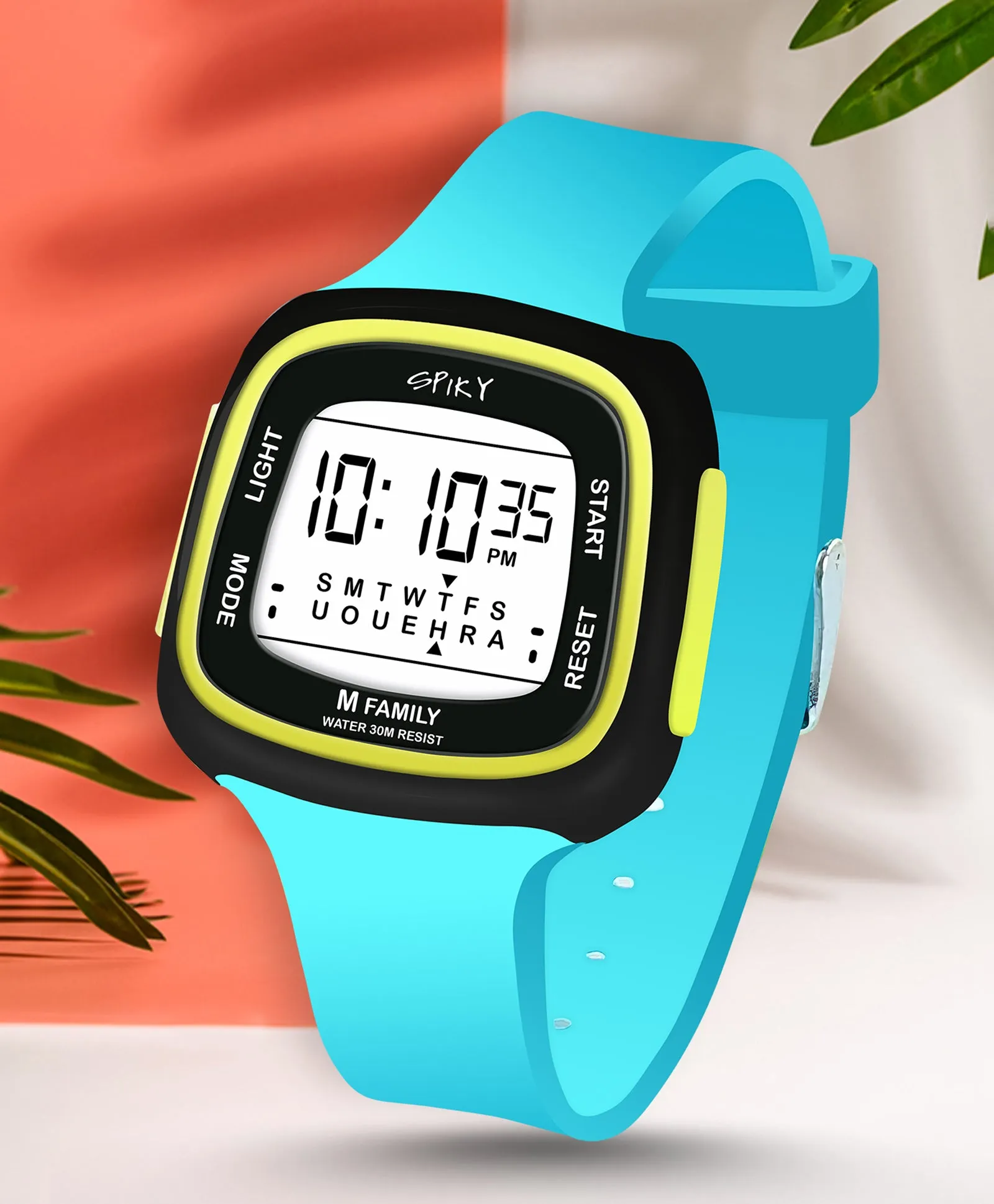 Spiky Unique Square Digital Watch for Kids - Green