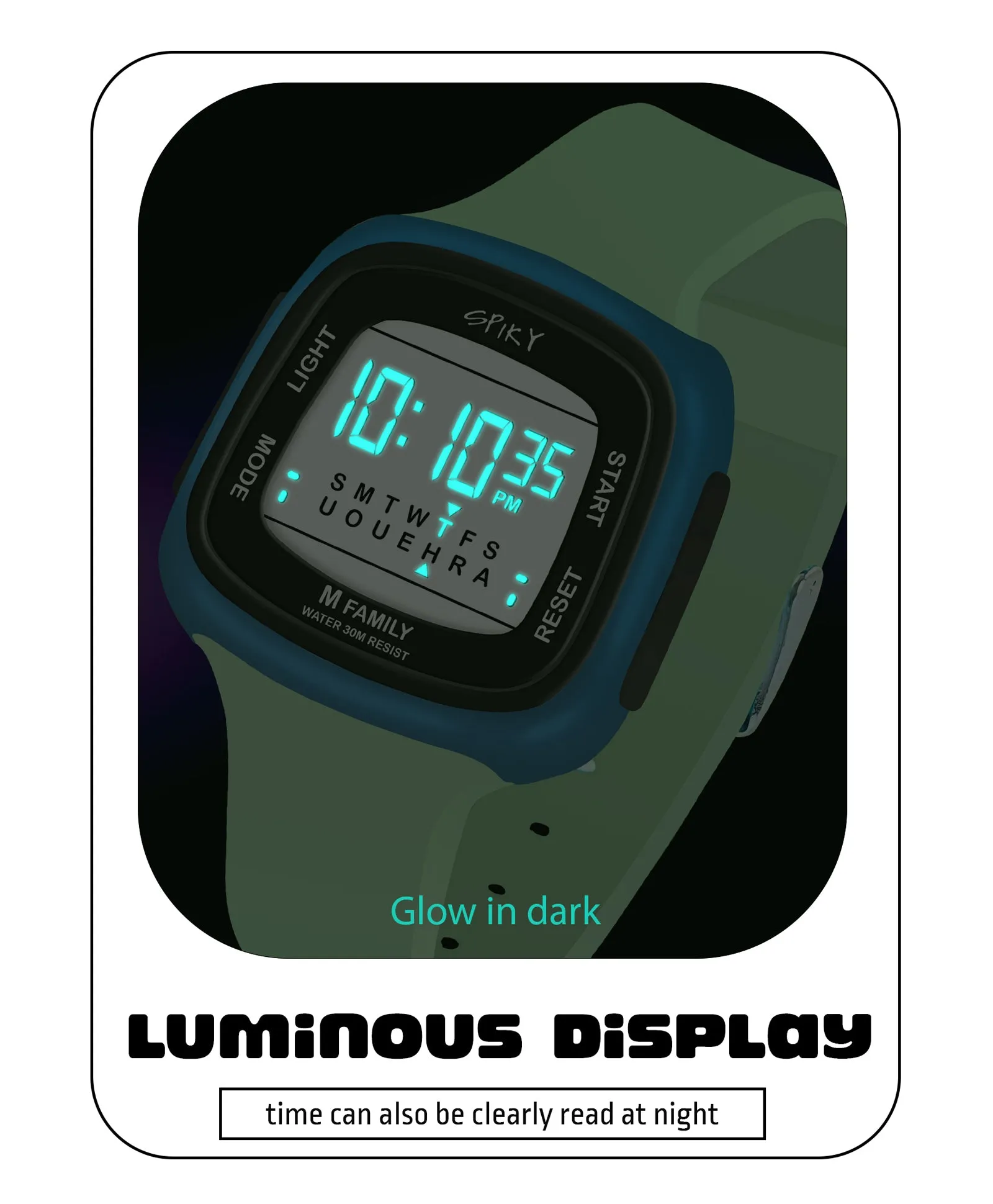 Spiky Unique Square Digital Watch for Kids - Green