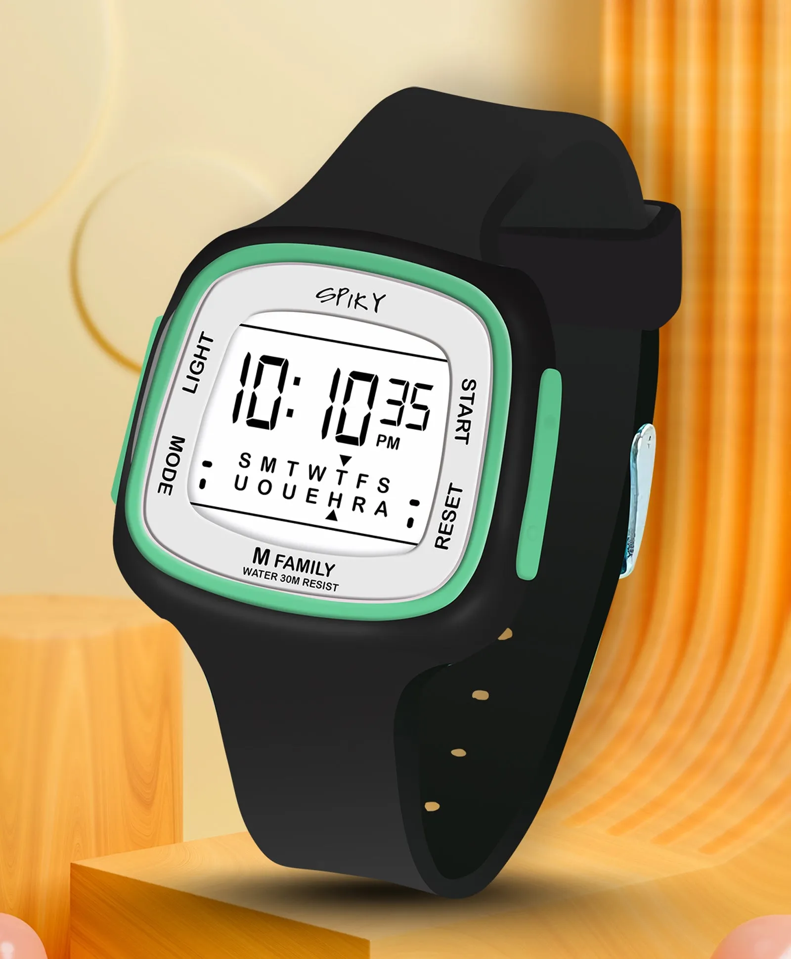 Spiky Unique Square Digital Watch for Kids - Green