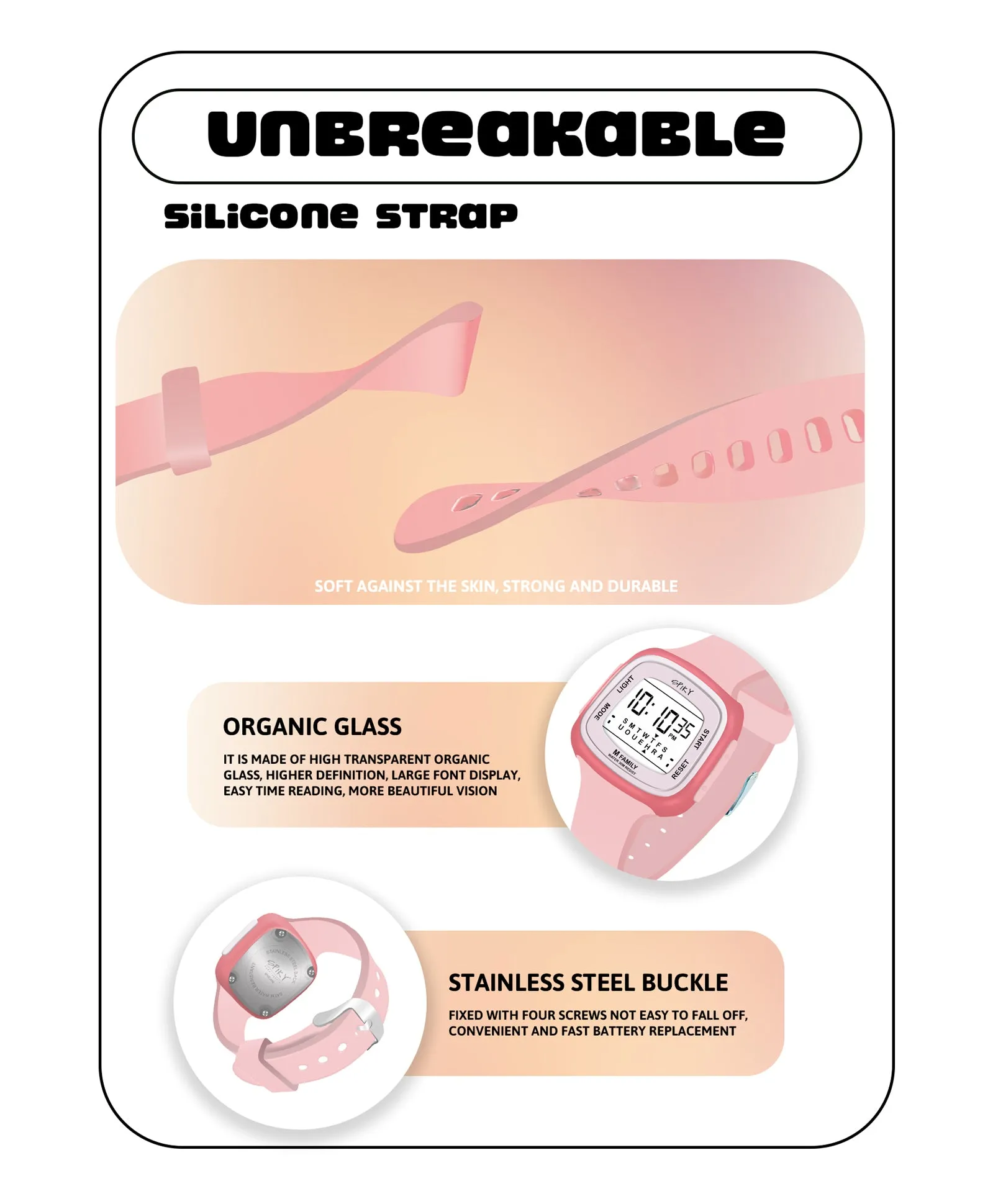 Spiky Unique Square Digital Watch for Kids - Green