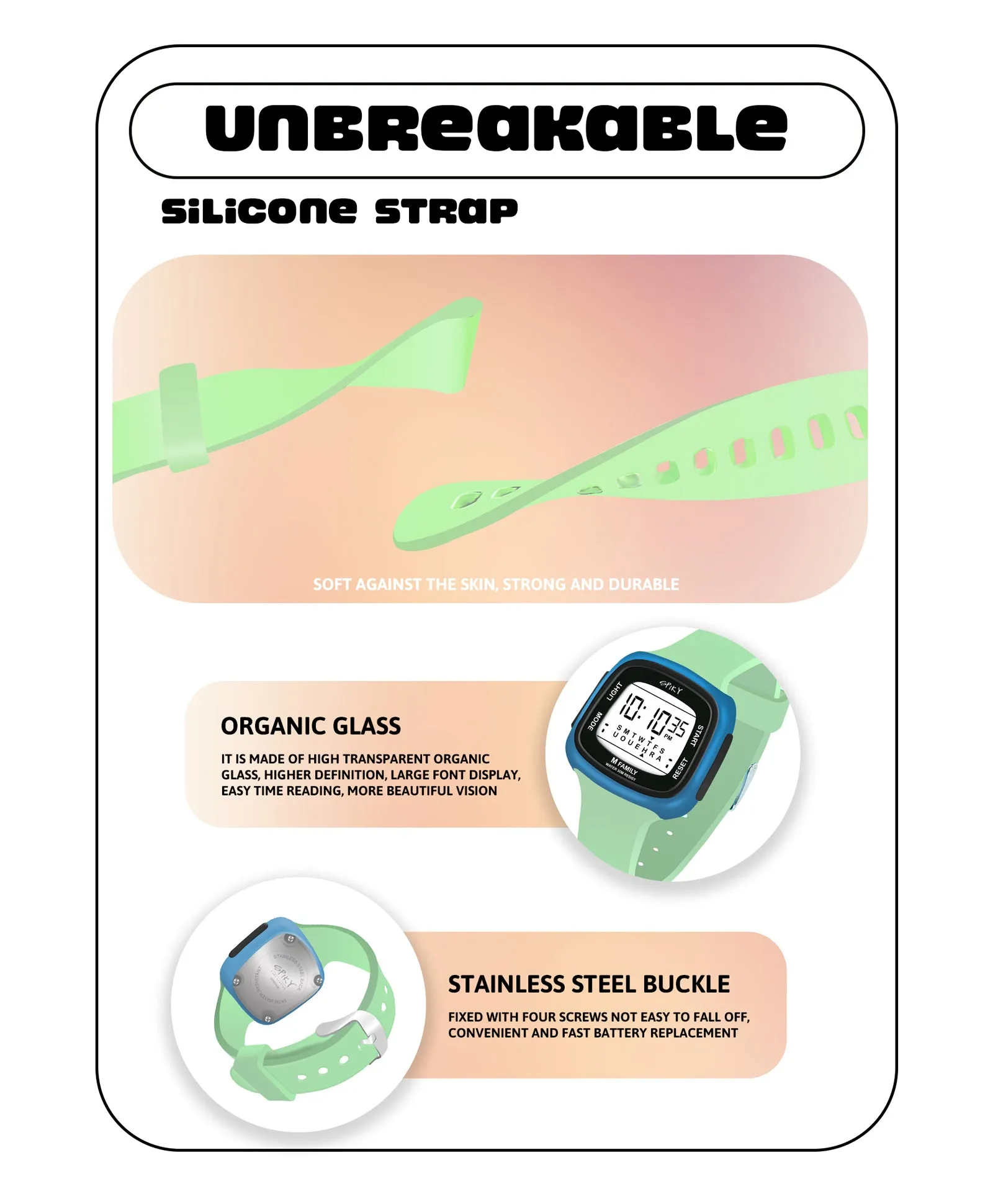 Spiky Unique Square Digital Watch for Kids - Green