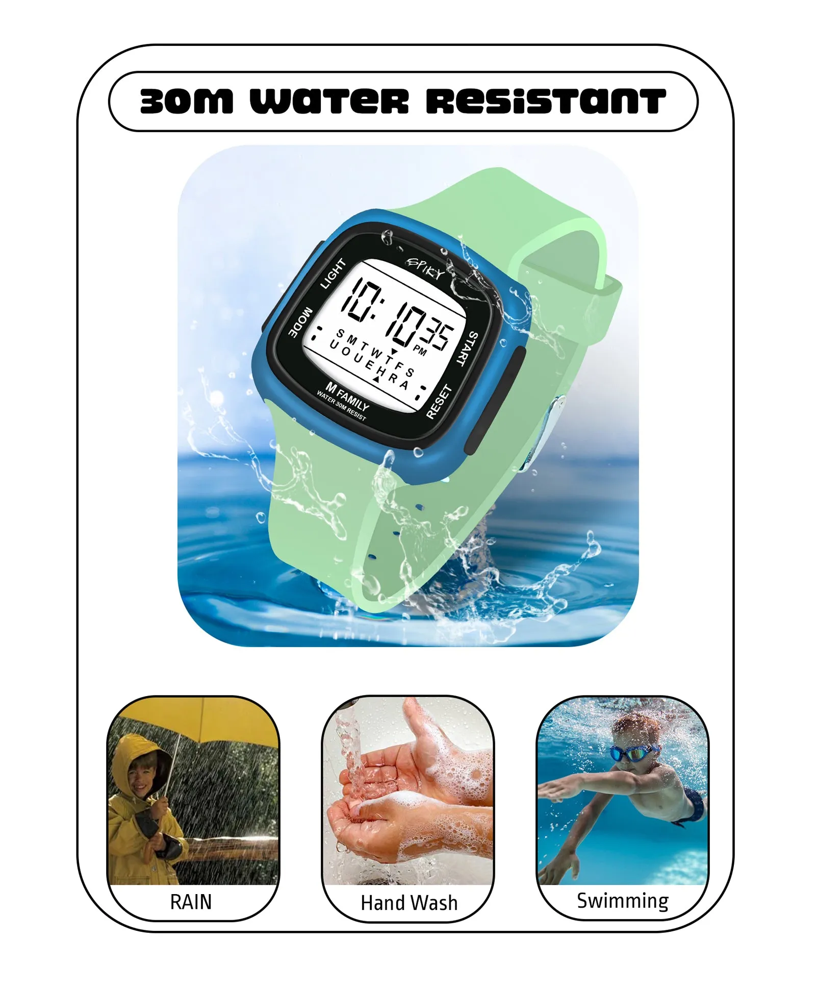Spiky Unique Square Digital Watch for Kids - Green