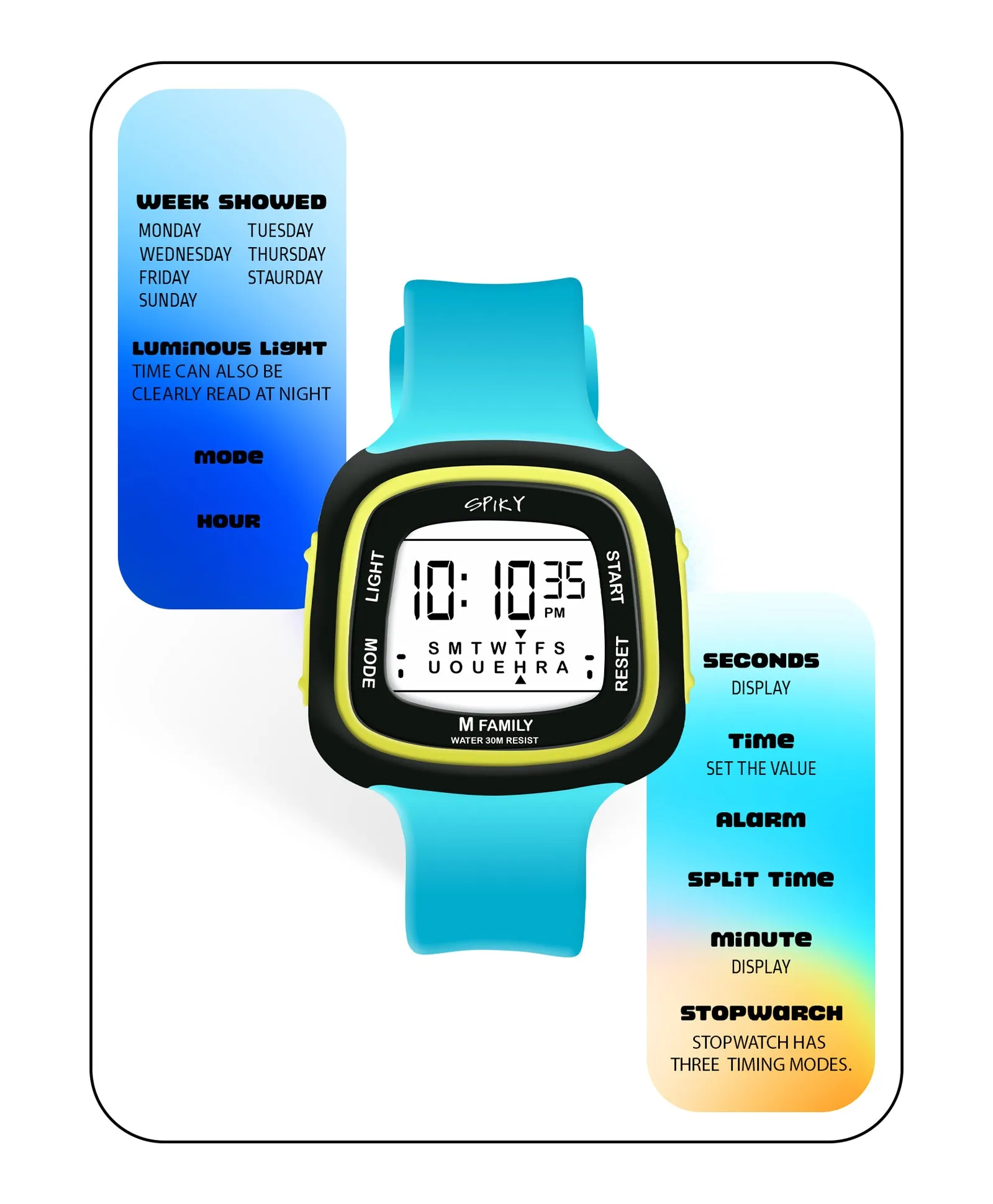 Spiky Unique Square Digital Watch for Kids - Green