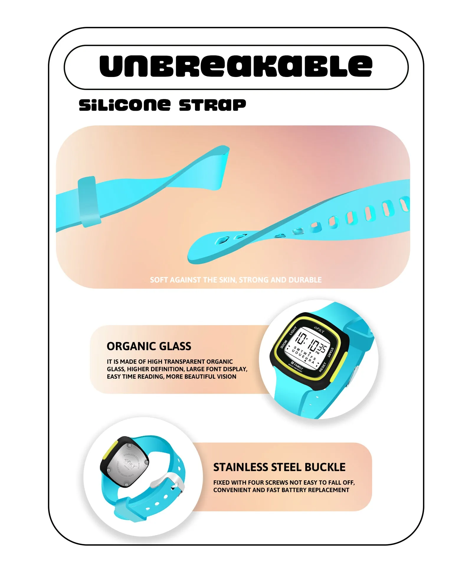 Spiky Unique Square Digital Watch for Kids - Green