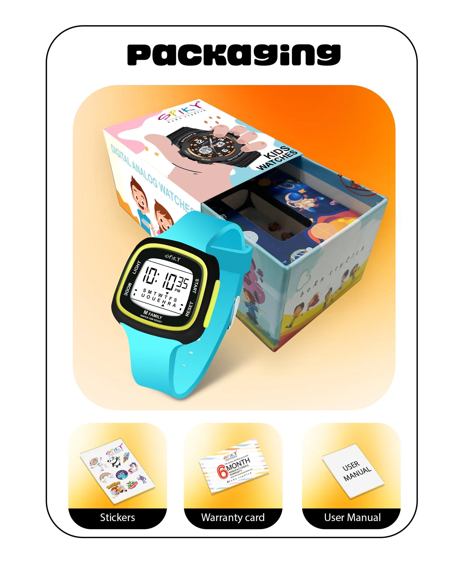Spiky Unique Square Digital Watch for Kids - Green