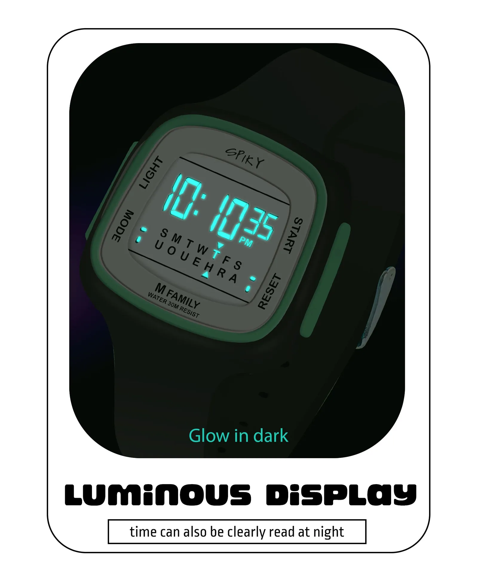 Spiky Unique Square Digital Watch for Kids - Green