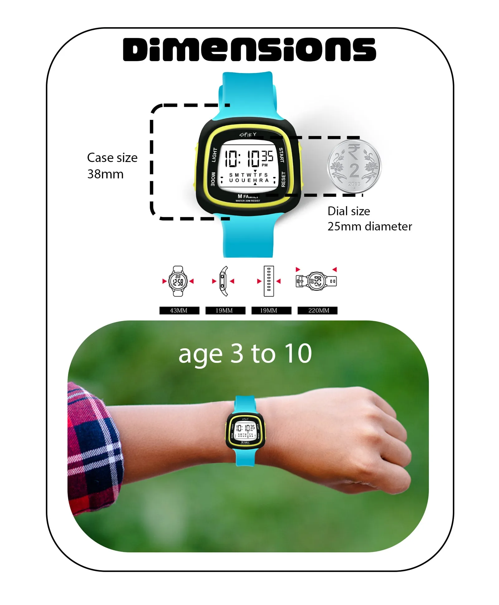 Spiky Unique Square Digital Watch for Kids - Pink