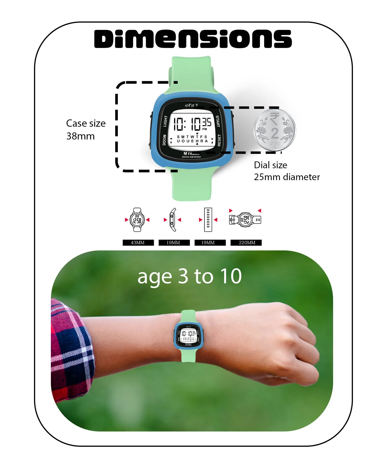Spiky Unique Square Digital Watch for Kids - Pink