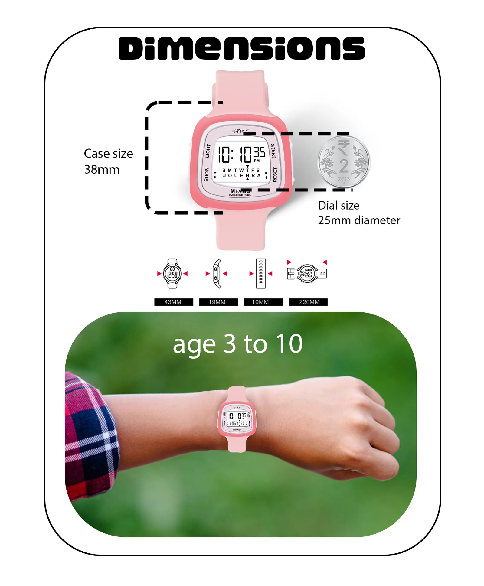 Spiky Unique Square Digital Watch for Kids - Pink