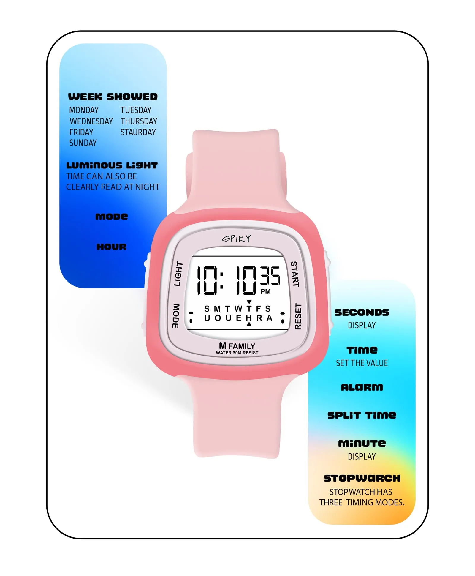 Spiky Unique Square Digital Watch for Kids - Pink