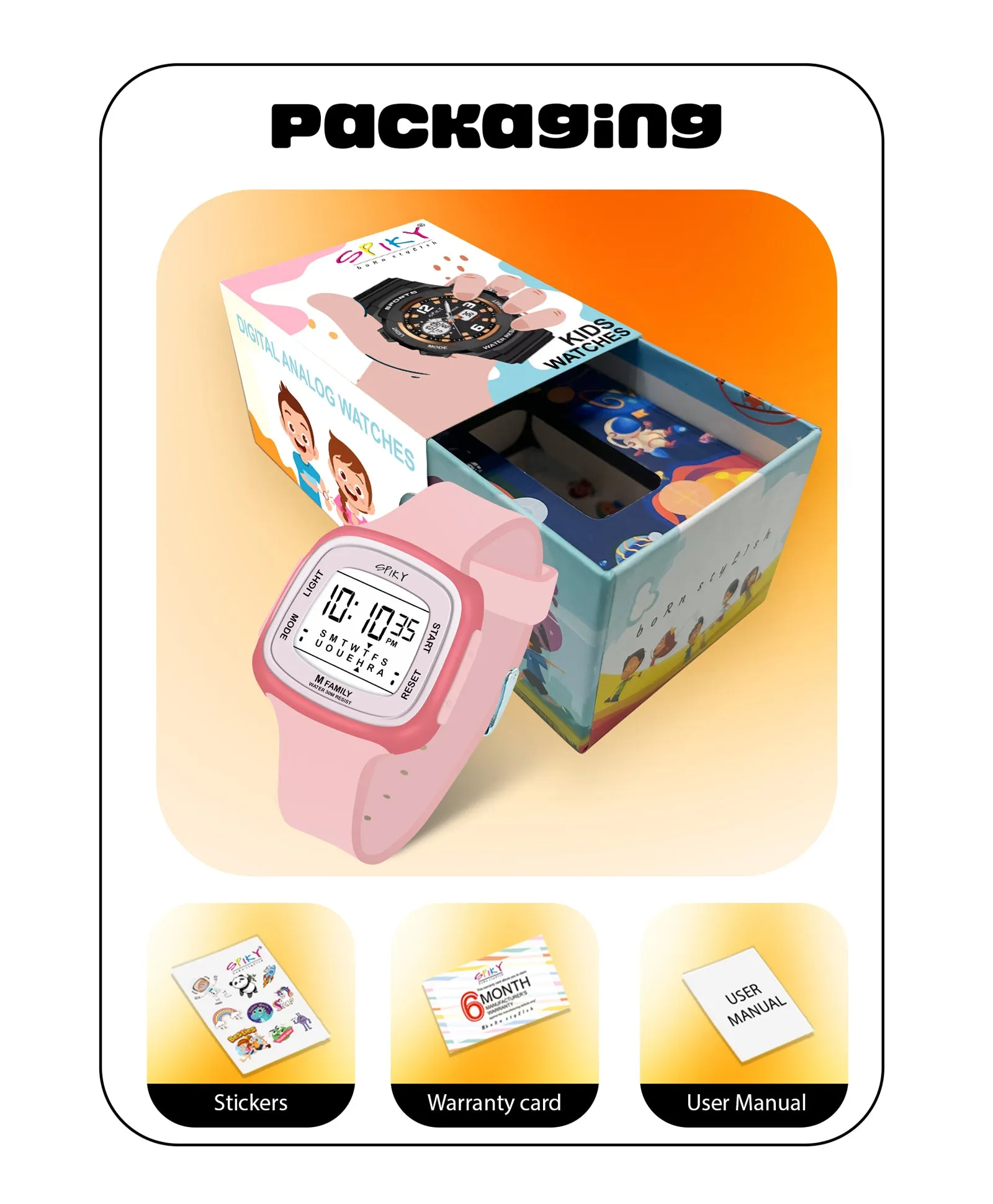 Spiky Unique Square Digital Watch for Kids - Pink