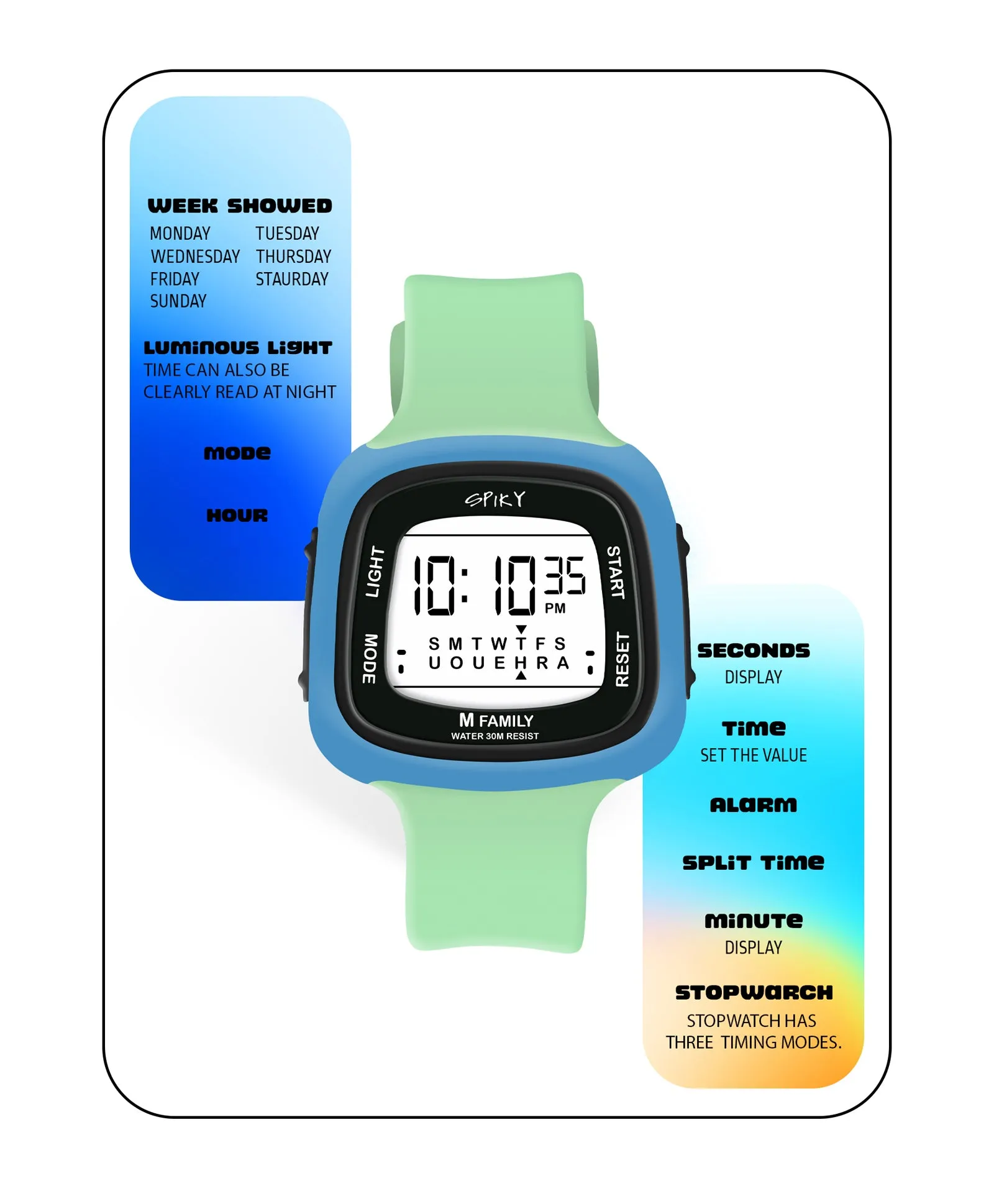 Spiky Unique Square Digital Watch for Kids - Pink