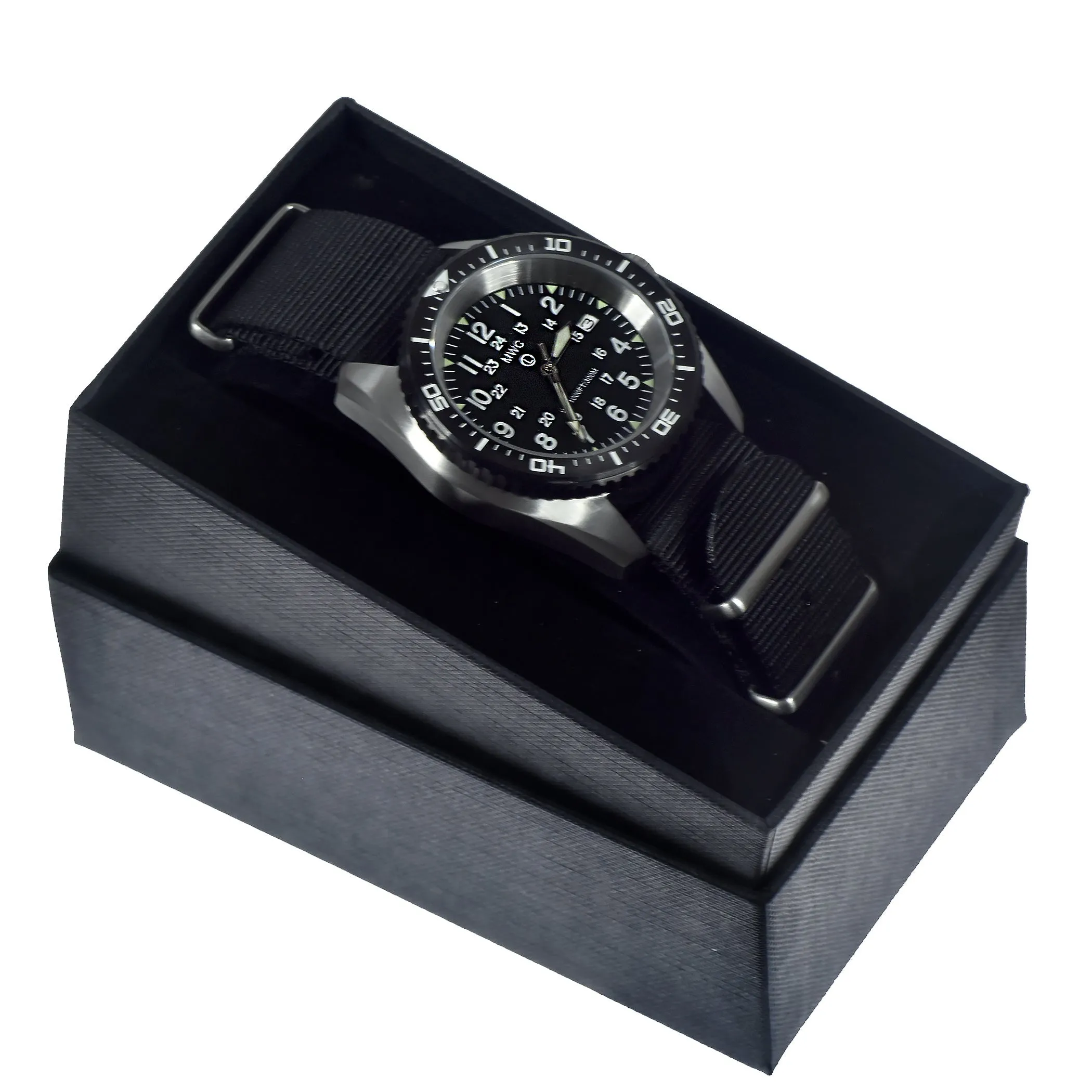Stainless Steel Military Divers Watch with Automatic 24 Jewel Movement, 12/24 Hour Dial Format, Sapphire Crystal and Ceramic Bezel (Tactical Solid Strap Bars)