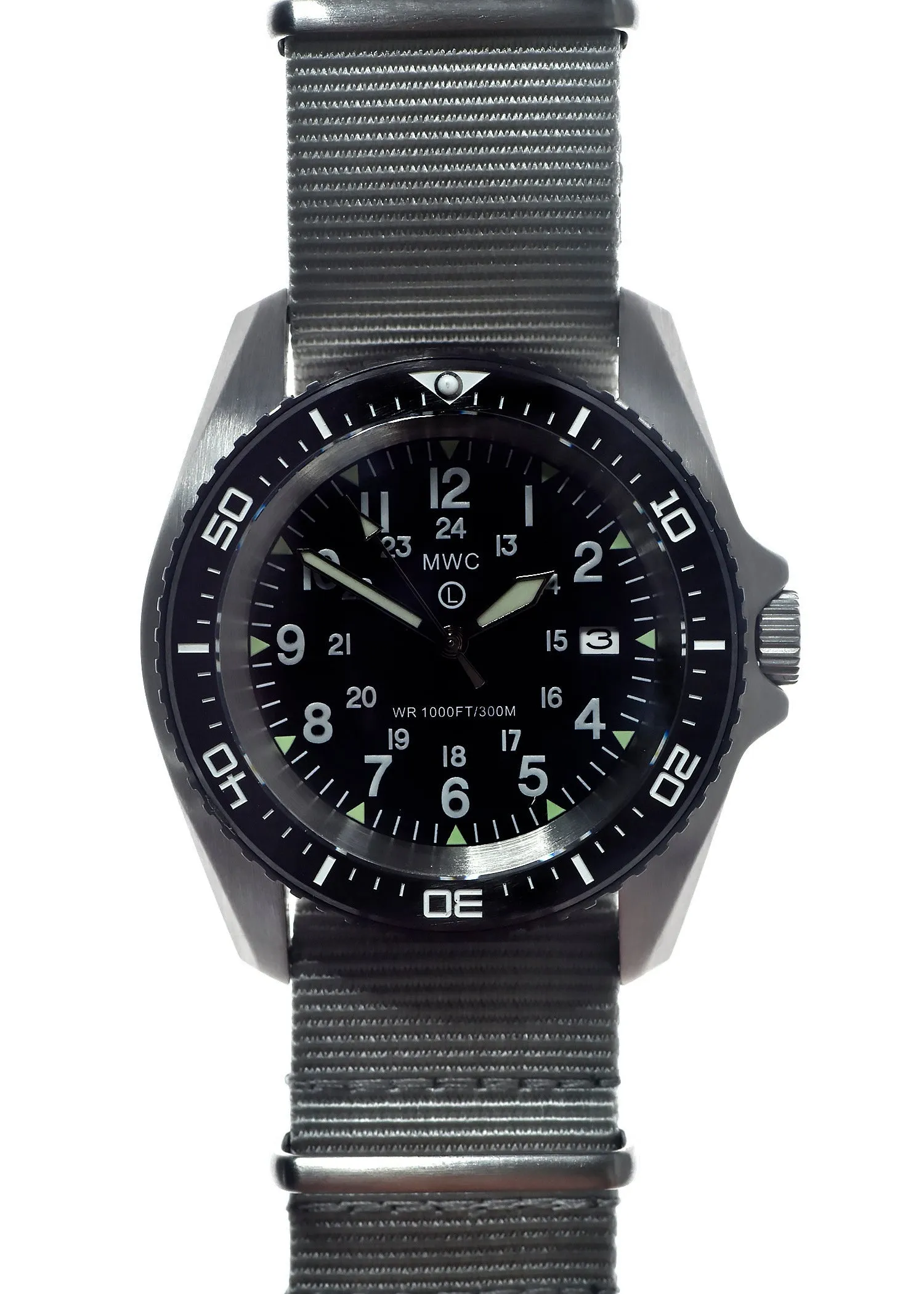 Stainless Steel Military Divers Watch with Automatic 24 Jewel Movement, 12/24 Hour Dial Format, Sapphire Crystal and Ceramic Bezel (Tactical Solid Strap Bars)