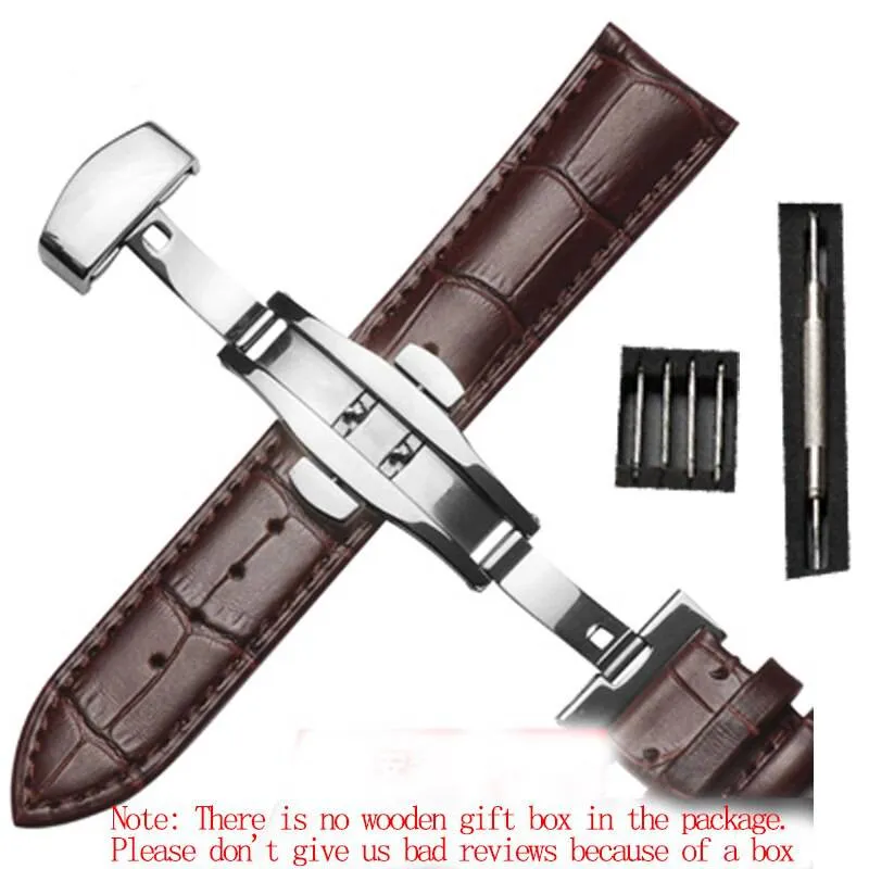 Strap Bamboo Pattern Strap Genuine Leather Watchband with Double Press Butterfly Buckle Watches