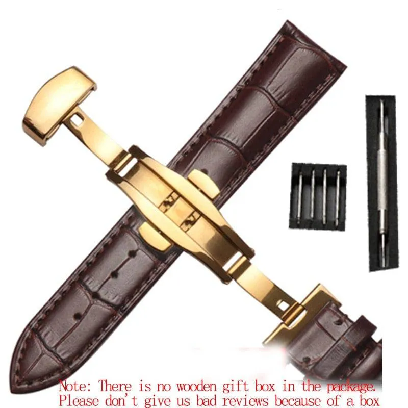 Strap Bamboo Pattern Strap Genuine Leather Watchband with Double Press Butterfly Buckle Watches