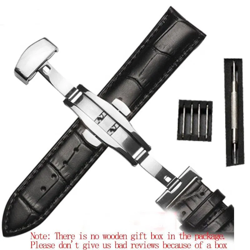 Strap Bamboo Pattern Strap Genuine Leather Watchband with Double Press Butterfly Buckle Watches
