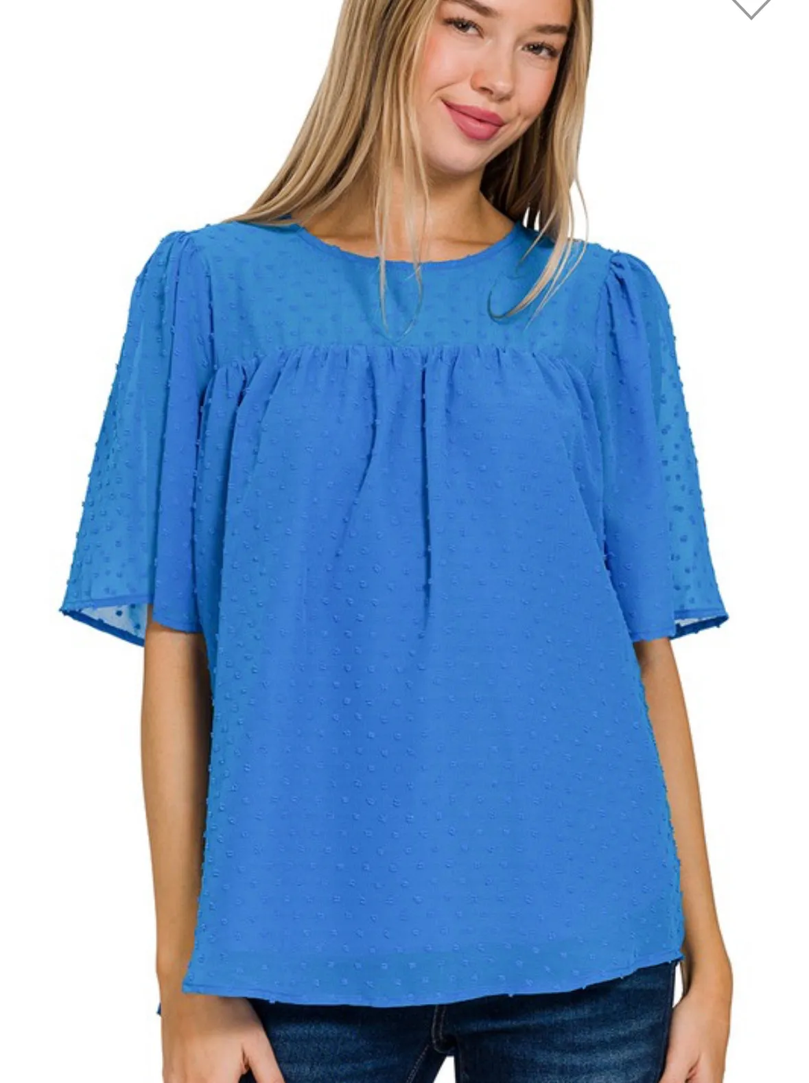 SWISS DOT FLUTTER HALF SLEEVE TOP