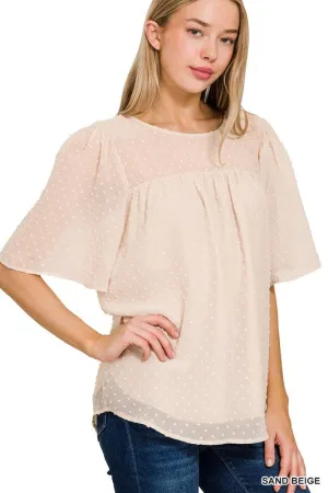SWISS DOT FLUTTER HALF SLEEVE TOP