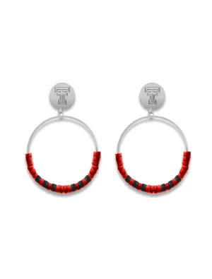 Texas Tech "Wilson" Beaded Silver Hoop Earrings