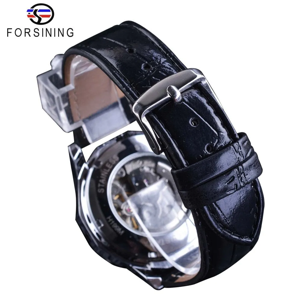 Unique Fashion White Crystal Display Half Skeleton Design Men's Silver Color Automatic Watches M1