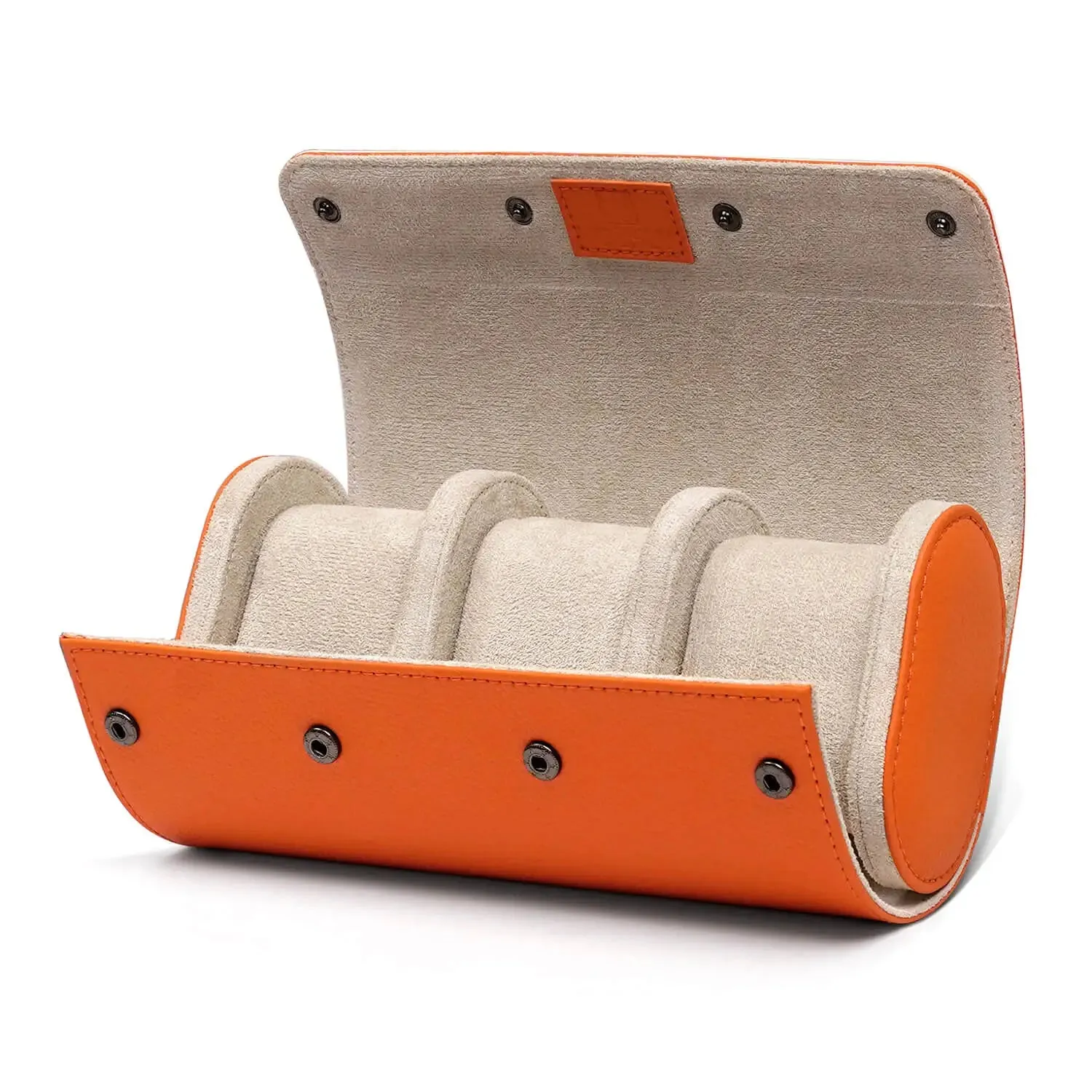 Watch Storage Organizer Roll Travel Case Vegan Leather-Orange 3 Slots