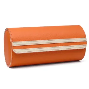 Watch Storage Organizer Roll Travel Case Vegan Leather-Orange 3 Slots