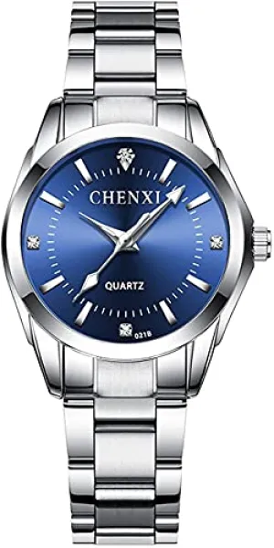Watches for Women Analog Quartz Silver Stainless Steel Watches Luminous Waterproof Ladies Dress Watch (021 Dark Blue)