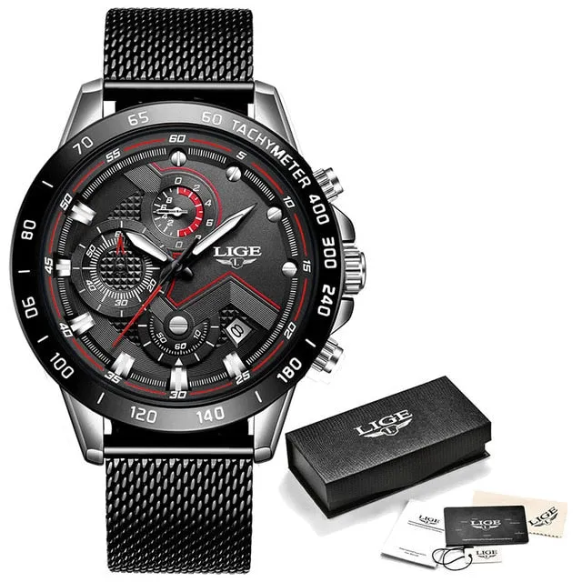 Watches Men Luxury Brand LIGE Chronograph Men Sports Watches Waterproof Full Steel Quartz Men's Watch