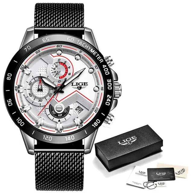 Watches Men Luxury Brand LIGE Chronograph Men Sports Watches Waterproof Full Steel Quartz Men's Watch